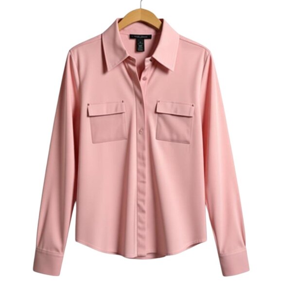White House Black Market Blush Pink Button Up Shirt Soft Stretch Work Blouse XS - Picture 1 of 8